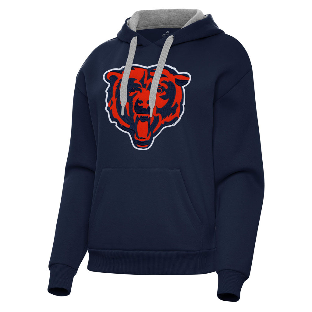 NFL Chicago Bears Women's Antigua Full Front Throwback Victory Pullover Hoodie - Navy