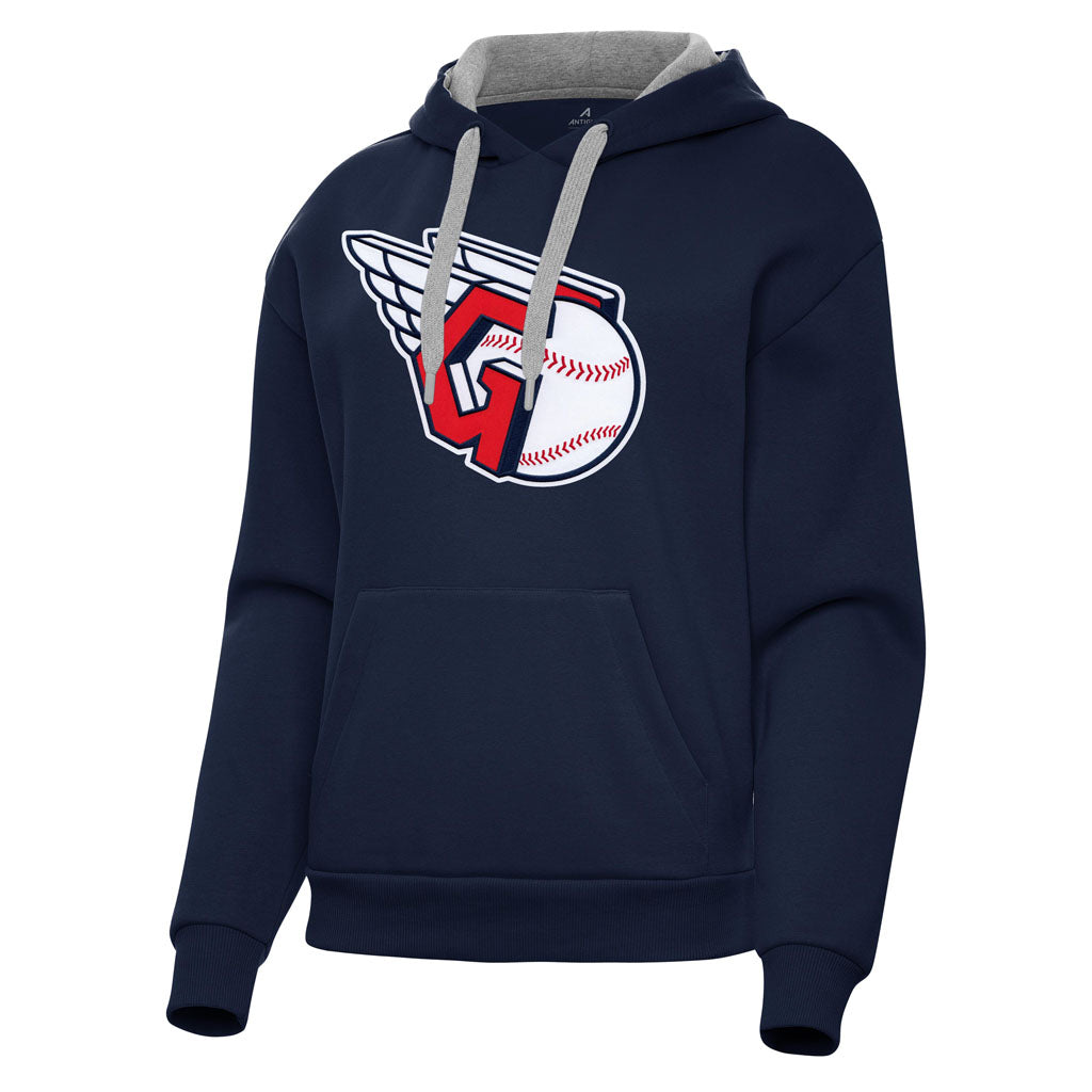 MLB Cleveland Guardians Women's Antigua Full Front Victory Pullover Hoodie - Navy