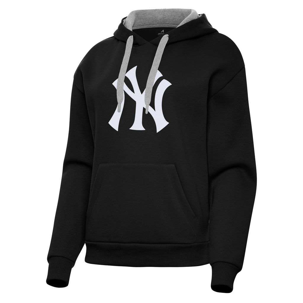 MLB New York Yankees Women's Antigua Full Front Victory Pullover Hoodie - Black