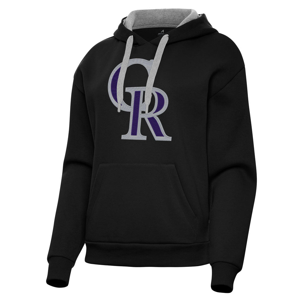 MLB Colorado Rockies Women's Antigua Full Front Victory Pullover Hoodie - Black