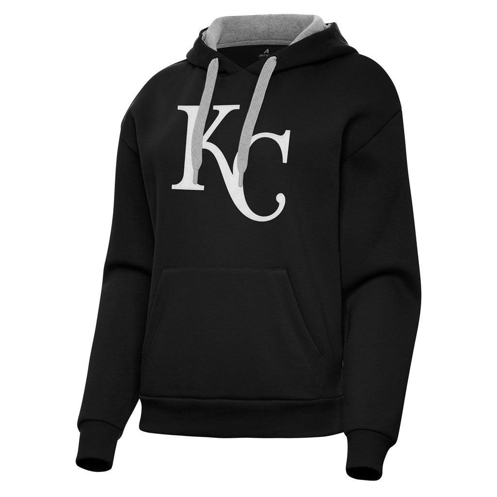 MLB Kansas City Royals Women's Antigua Full Front Victory Pullover Hoodie - Black