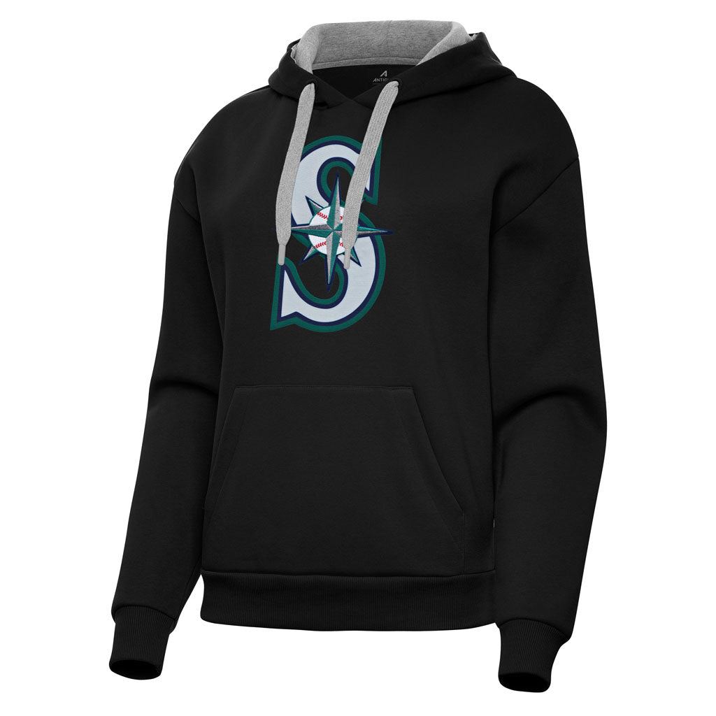 MLB Seattle Mariners Women's Antigua Full Front Victory Pullover Hoodie - Black