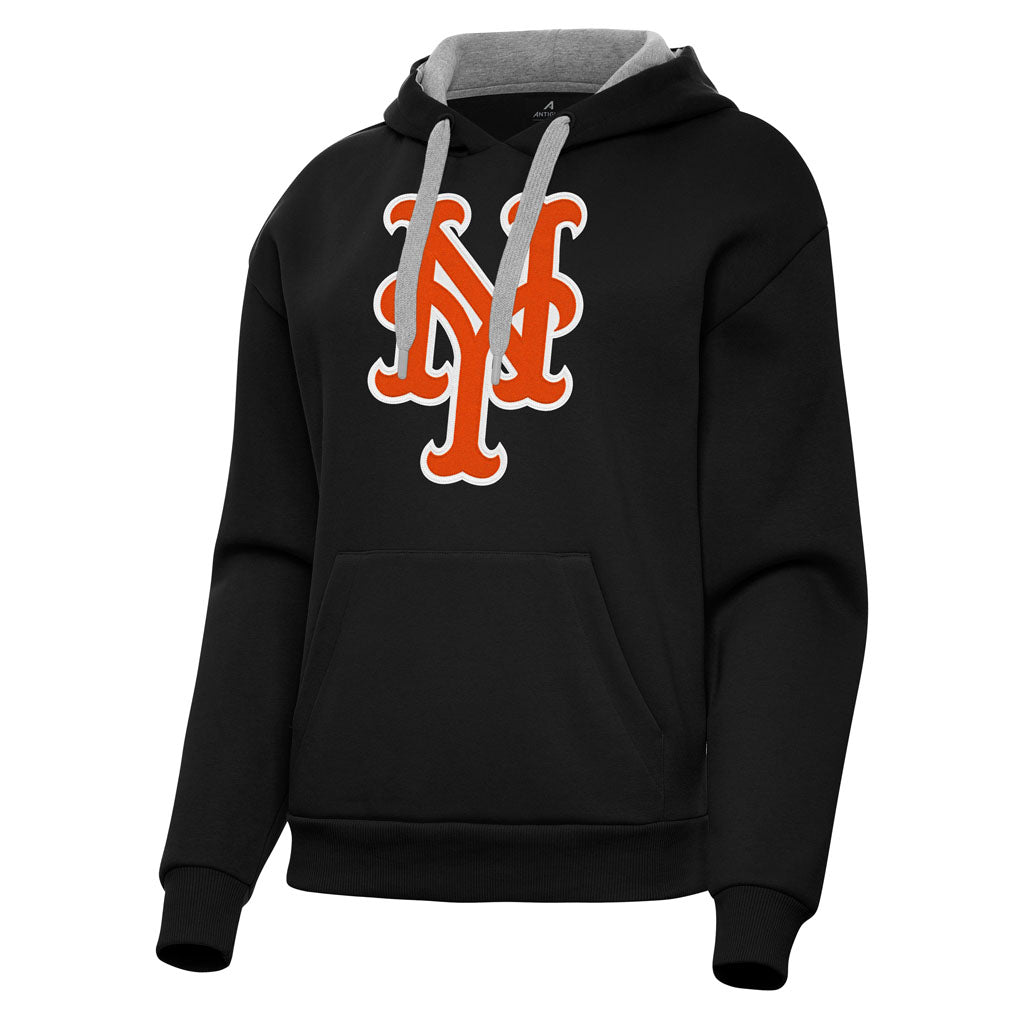 MLB New York Mets Women's Antigua Full Front Victory Pullover Hoodie - Black