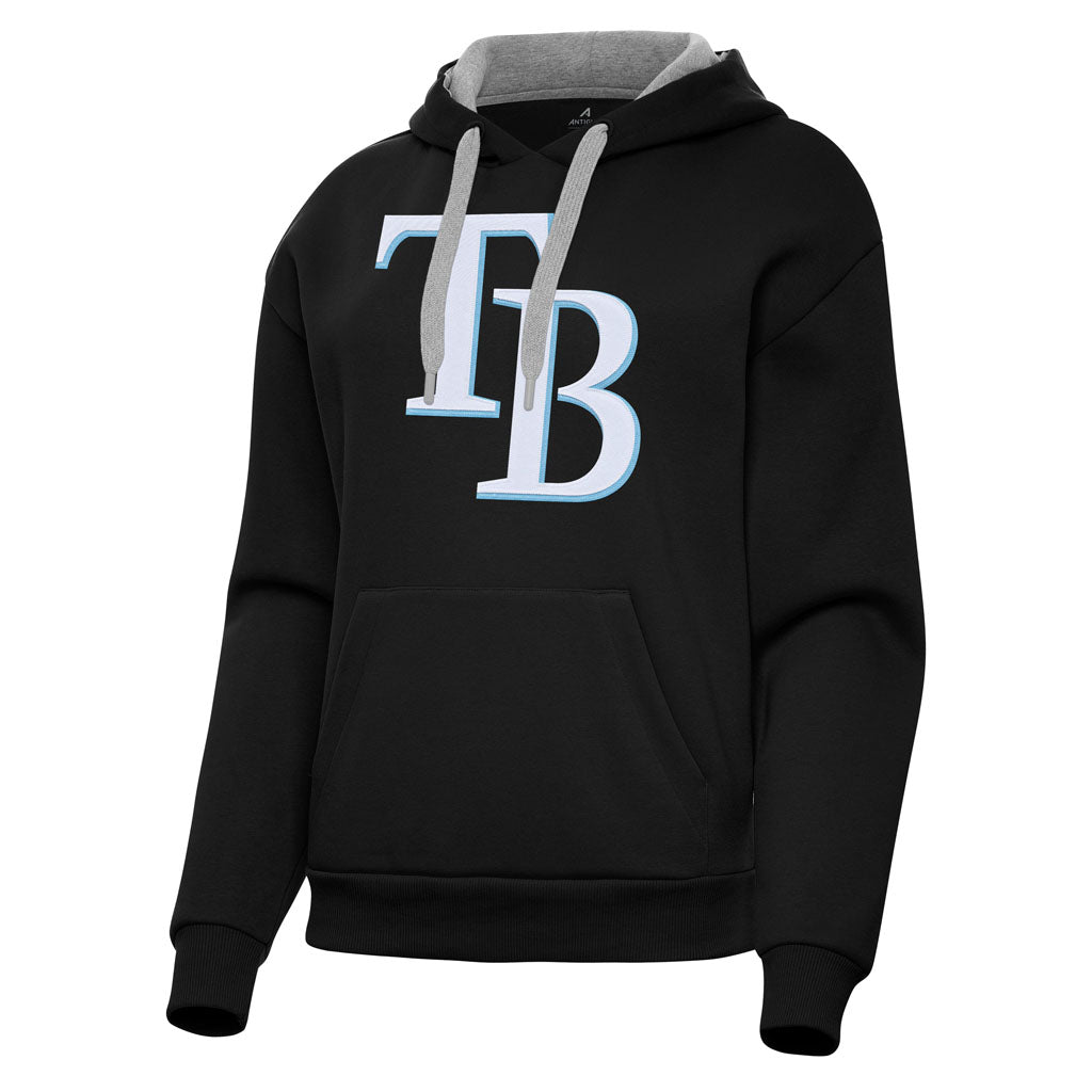 MLB Tampa Bay Rays Women's Antigua Full Front Victory Pullover Hoodie - Black