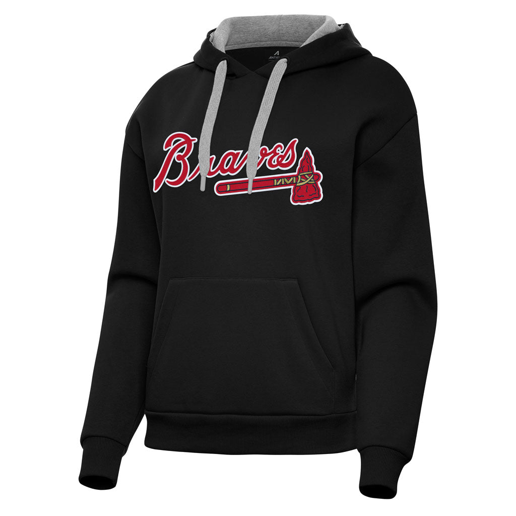MLB Atlanta Braves Women's Antigua Full Front Victory Pullover Hoodie - Black