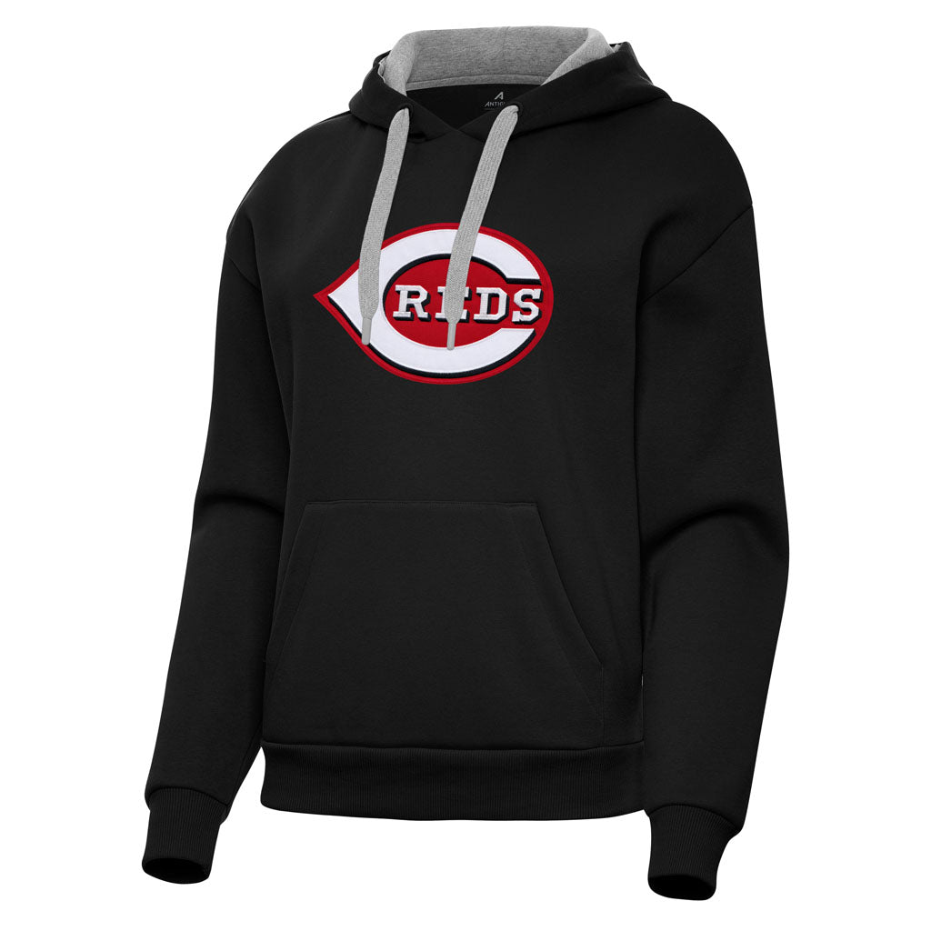 MLB Cincinnati Reds Women's Antigua Full Front Victory Pullover Hoodie - Black