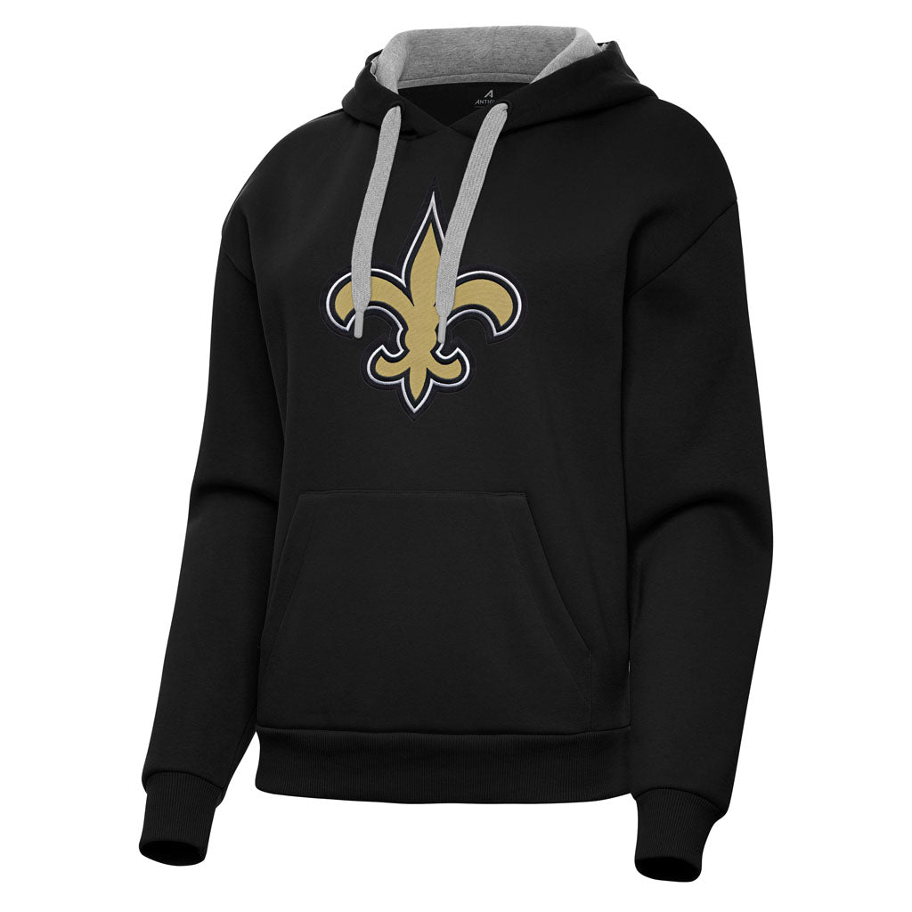 NFL New Orleans Saints Women's Antigua Full Front Victory Pullover Hoodie - Black
