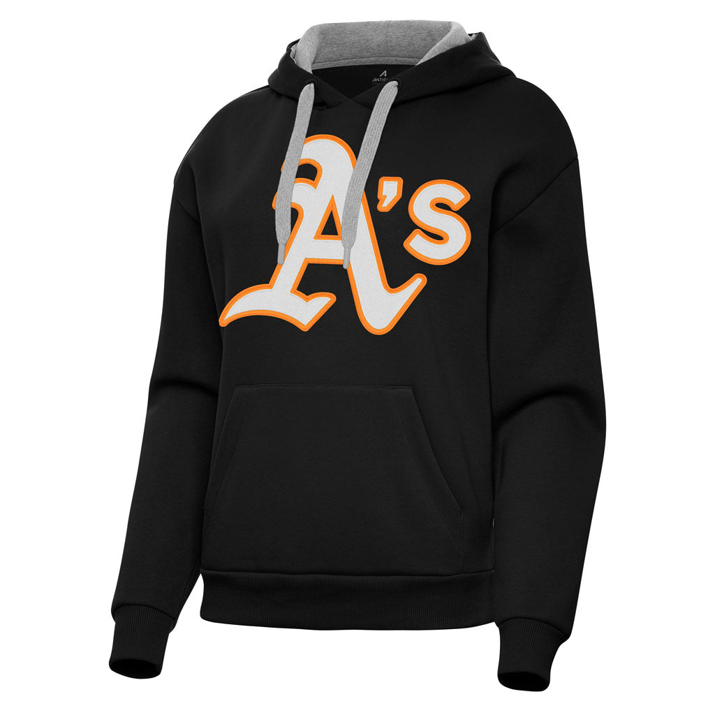 MLB Athletics Women's Antigua Full Front Victory Pullover Hoodie - Black
