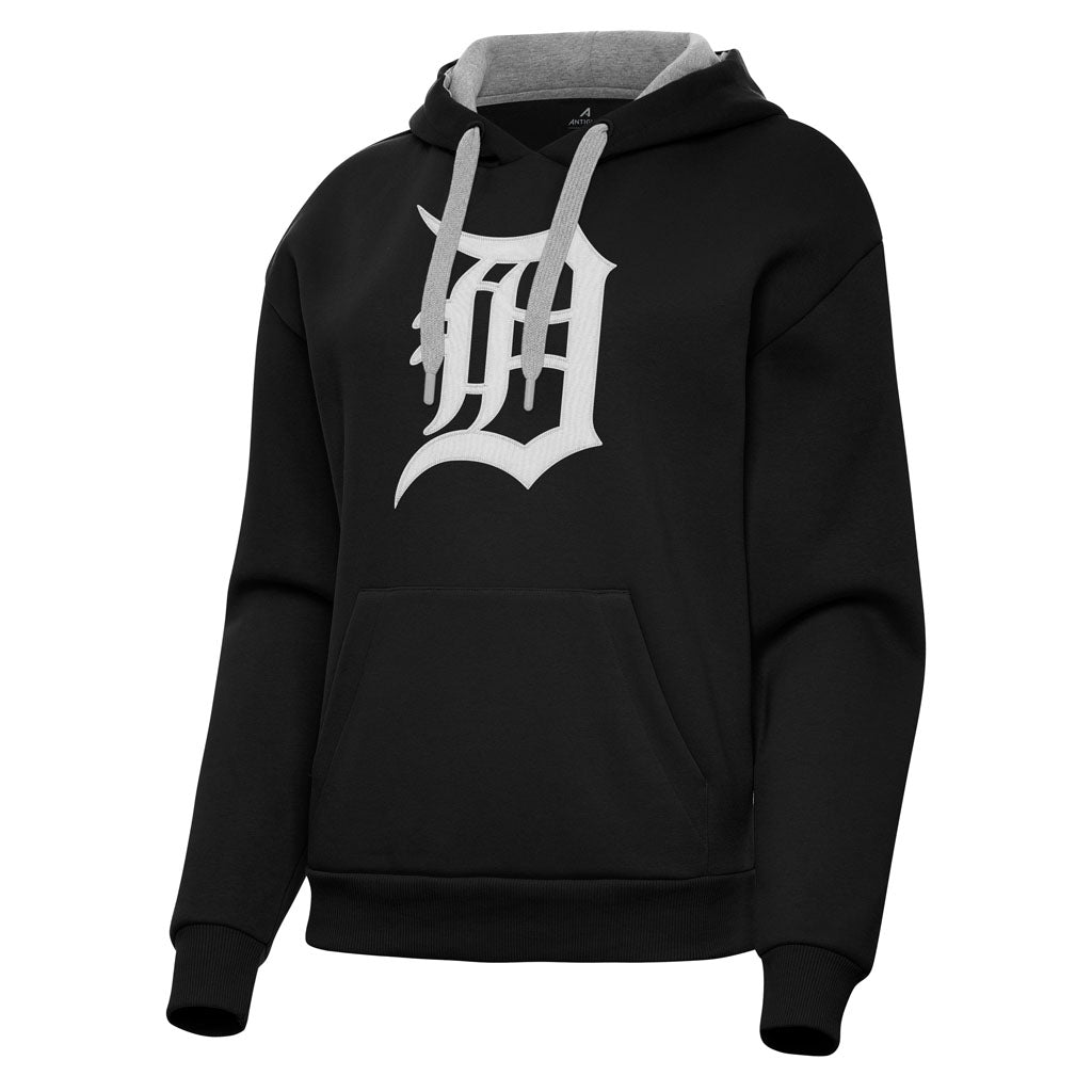 MLB Detroit Tigers Women's Antigua Full Front Victory Pullover Hoodie - Black