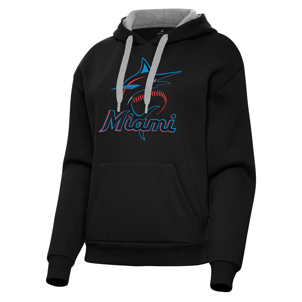 MLB Miami Marlins Women's Antigua Full Front Victory Pullover Hoodie - Black