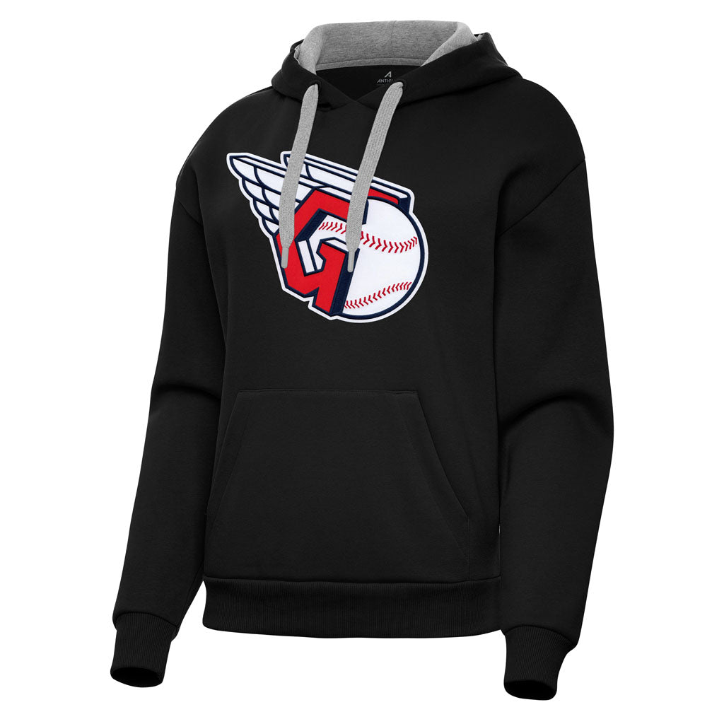 MLB Cleveland Guardians Women's Antigua Full Front Victory Pullover Hoodie - Black