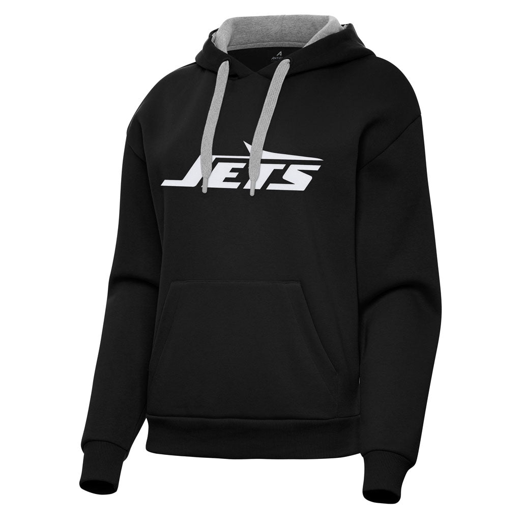 NFL New York Jets Women's Antigua Full Front Victory Pullover Hoodie - Black