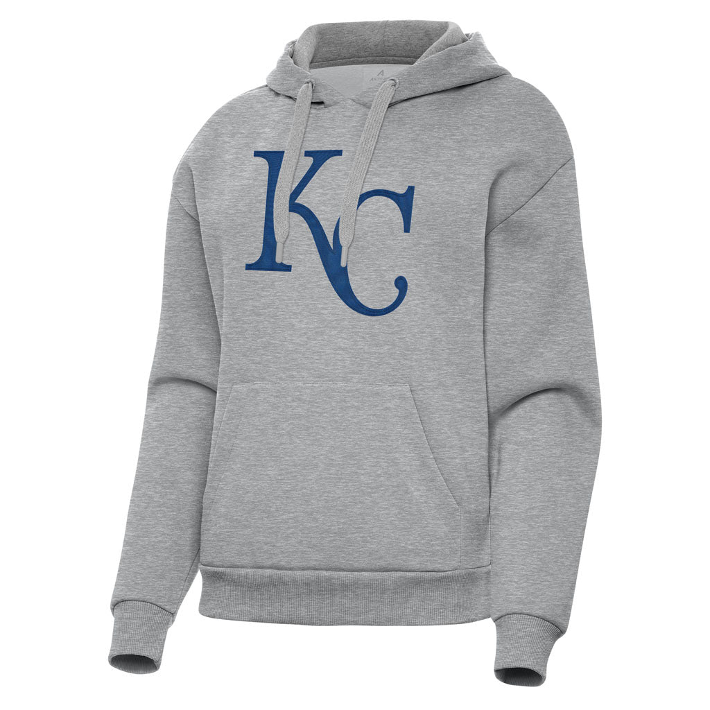 MLB Kansas City Royals Women's Antigua Full Front Victory Pullover Hoodie - Heather gray