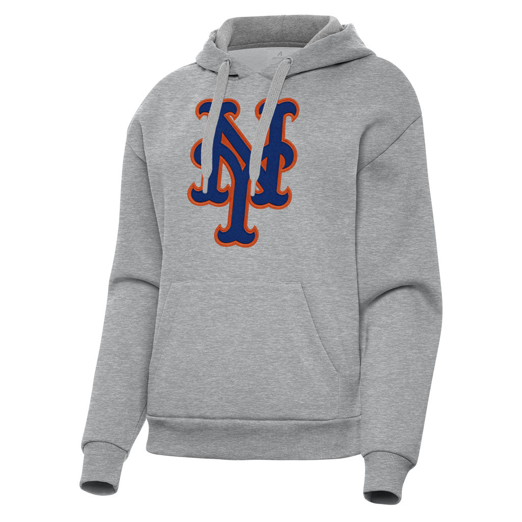 MLB New York Mets Women's Antigua Full Front Victory Pullover Hoodie - Heather gray