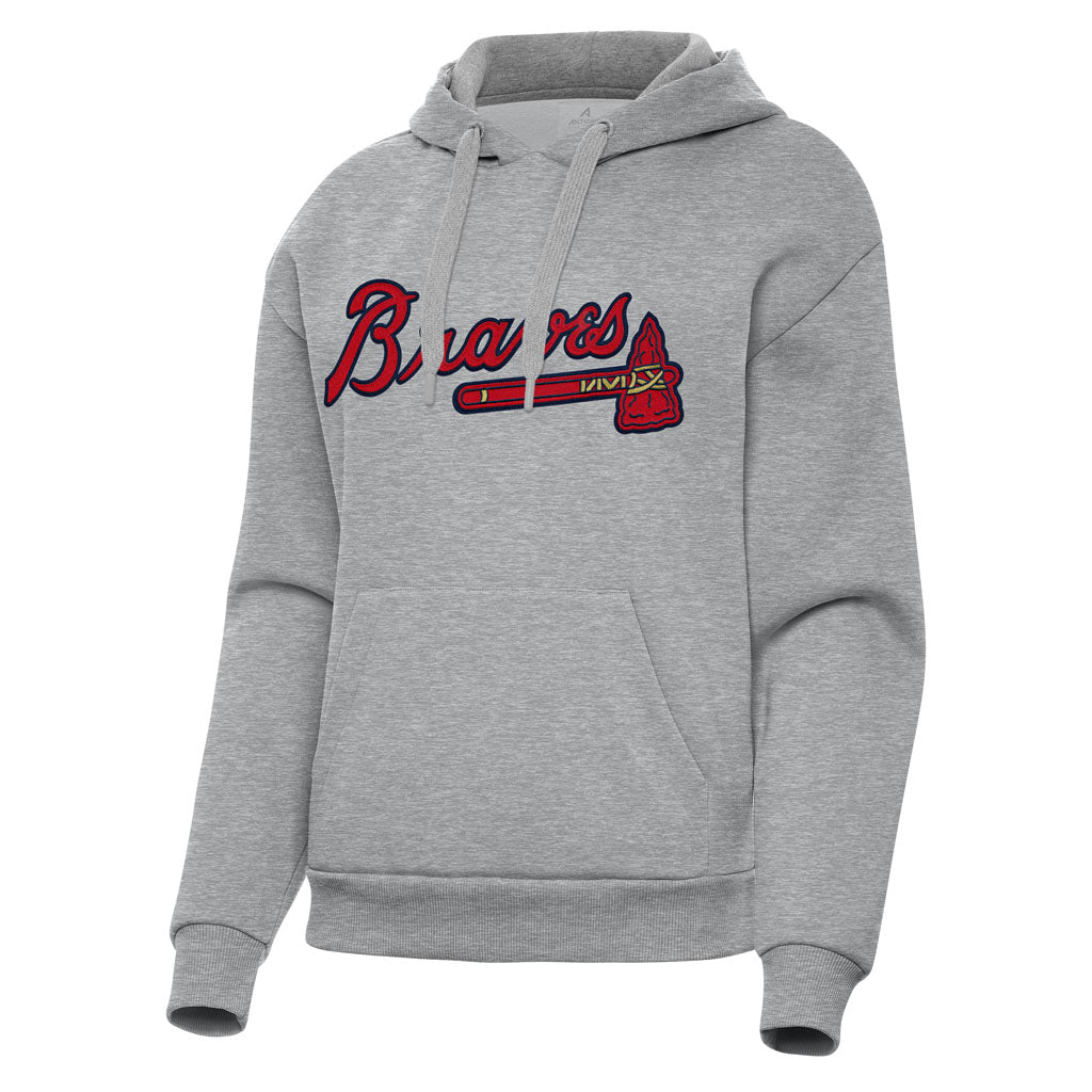MLB Atlanta Braves Women's Antigua Full Front Victory Pullover Hoodie - Heather gray