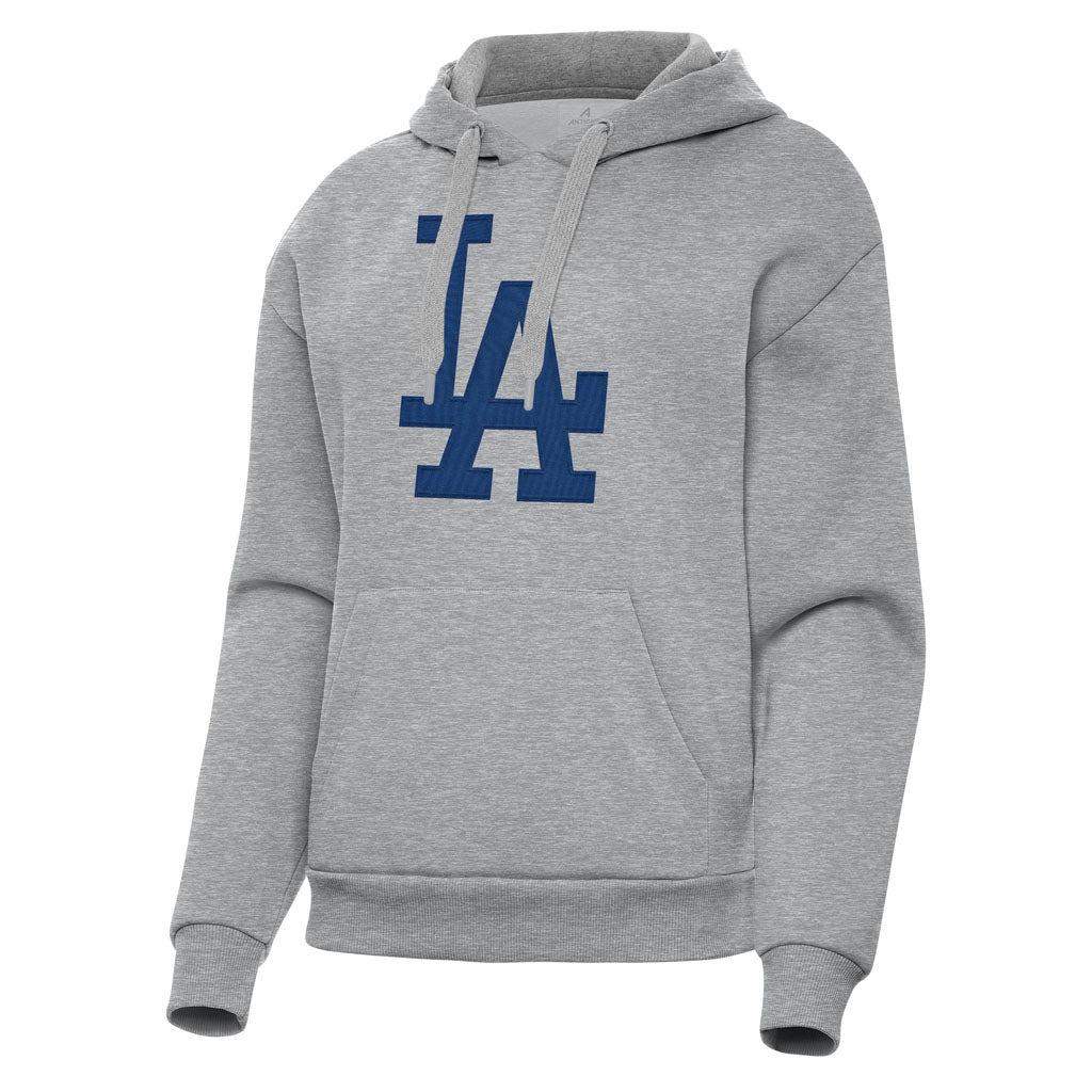 MLB Los Angeles Dodgers Women's Antigua Full Front Victory Pullover Hoodie - Heather gray