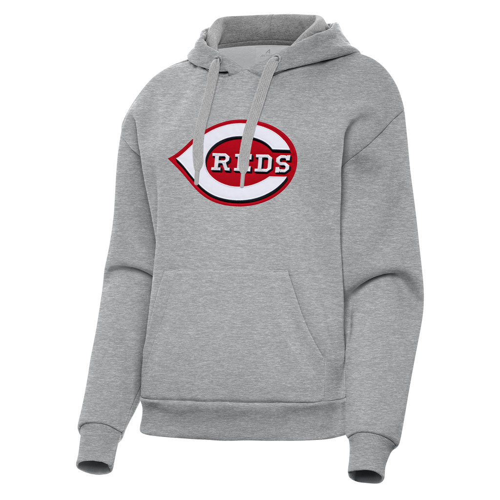 MLB Cincinnati Reds Women's Antigua Full Front Victory Pullover Hoodie - Heather gray