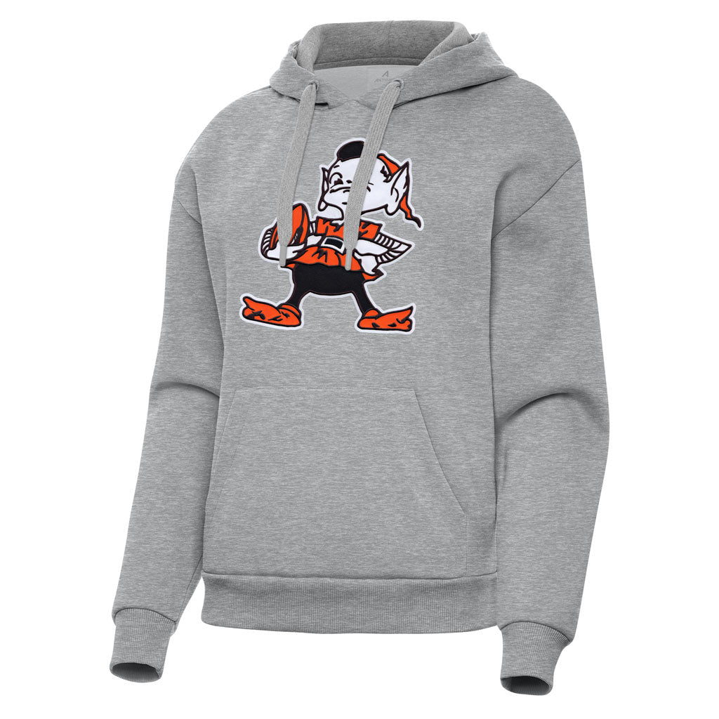NFL Cleveland Browns Women's Antigua Full Front Throwback Victory Pullover Hoodie - Heather gray