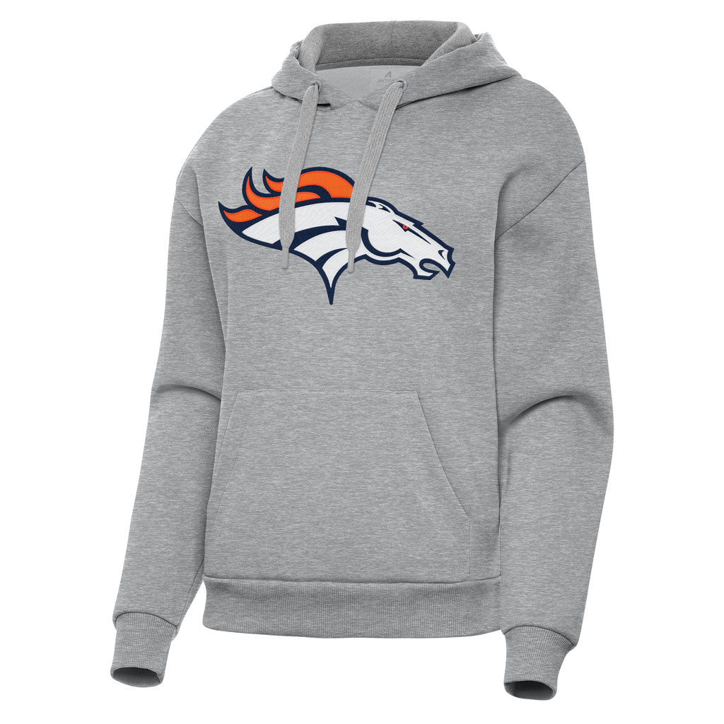 NFL Denver Broncos Women's Antigua Full Front Victory Pullover Hoodie - Heather gray