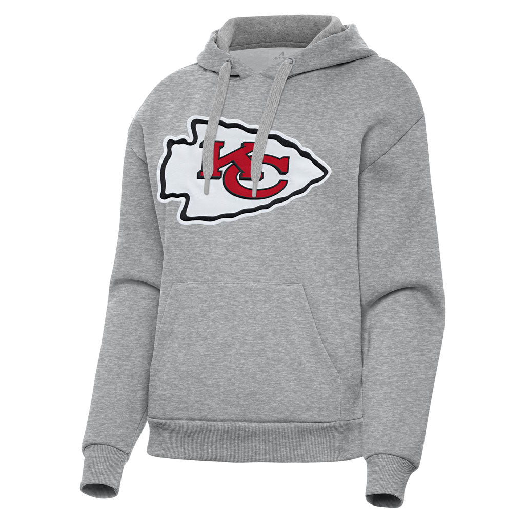 NFL New England Patriots Women's Antigua Full Front Victory Pullover Hoodie - Heather gray