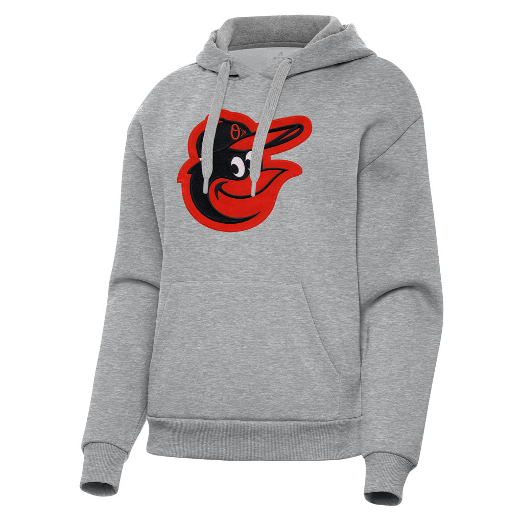 MLB Baltimore Orioles Women's Antigua Full Front Victory Pullover Hoodie - Heather gray