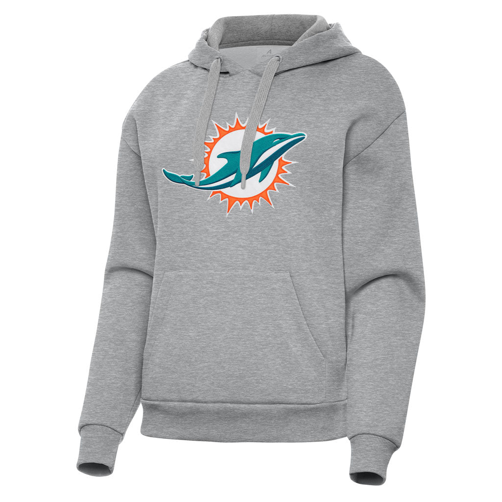 NFL Miami Dolphins Women's Antigua Full Front Victory Pullover Hoodie - Heather gray