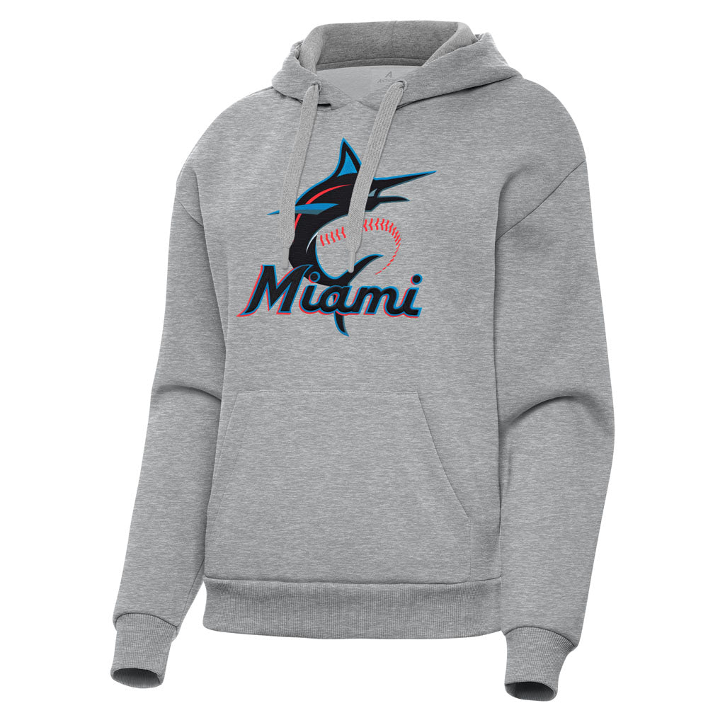 MLB Miami Marlins Women's Antigua Full Front Victory Pullover Hoodie - Heather gray