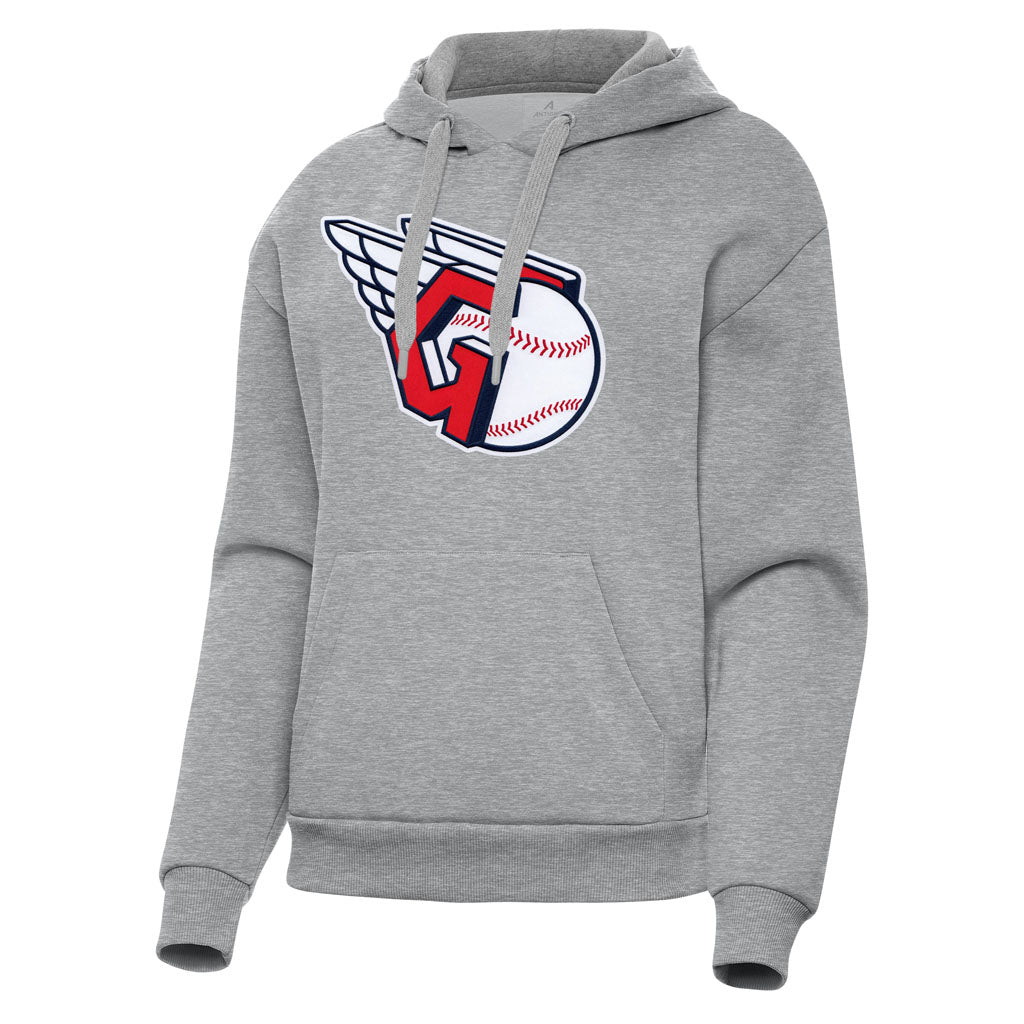 MLB Cleveland Guardians Women's Antigua Full Front Victory Pullover Hoodie - Heather gray