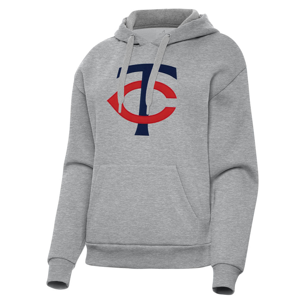 MLB Minnesota Twins Women's Antigua Full Front Victory Pullover Hoodie - Heather gray