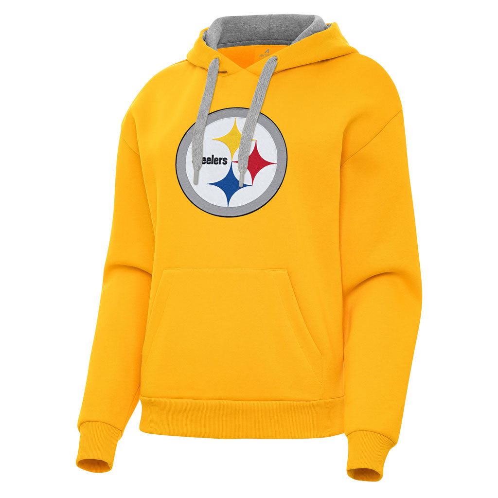 NFL Pittsburgh Steelers Women's Antigua Full Front Victory Pullover Hoodie - Gold