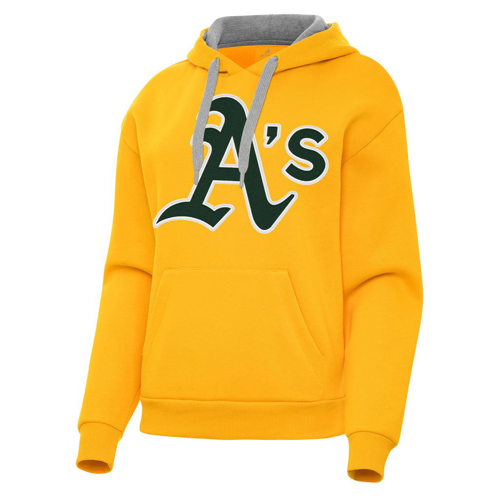 MLB Athletics Women's Antigua Full Front Victory Pullover Hoodie - Gold