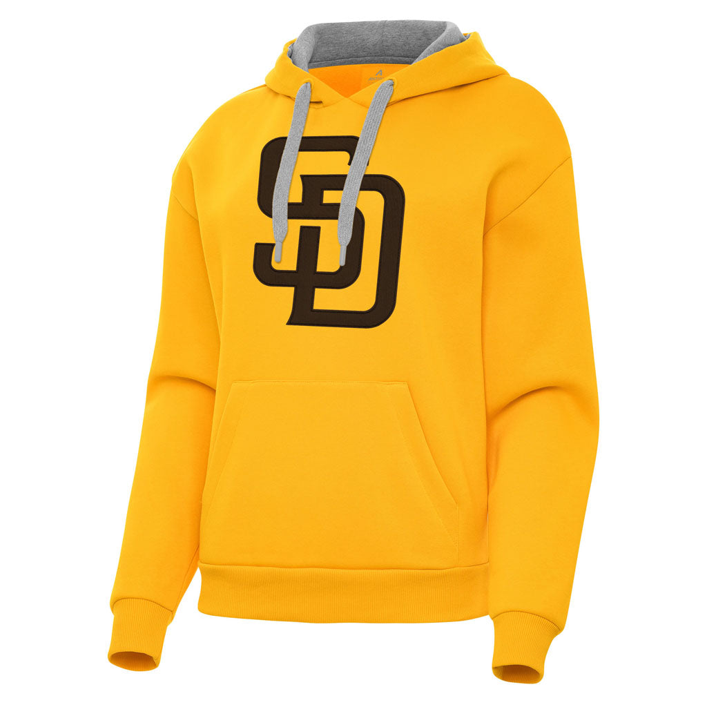 MLB San Diego Padres Women's Antigua Full Front Victory Pullover Hoodie - Gold