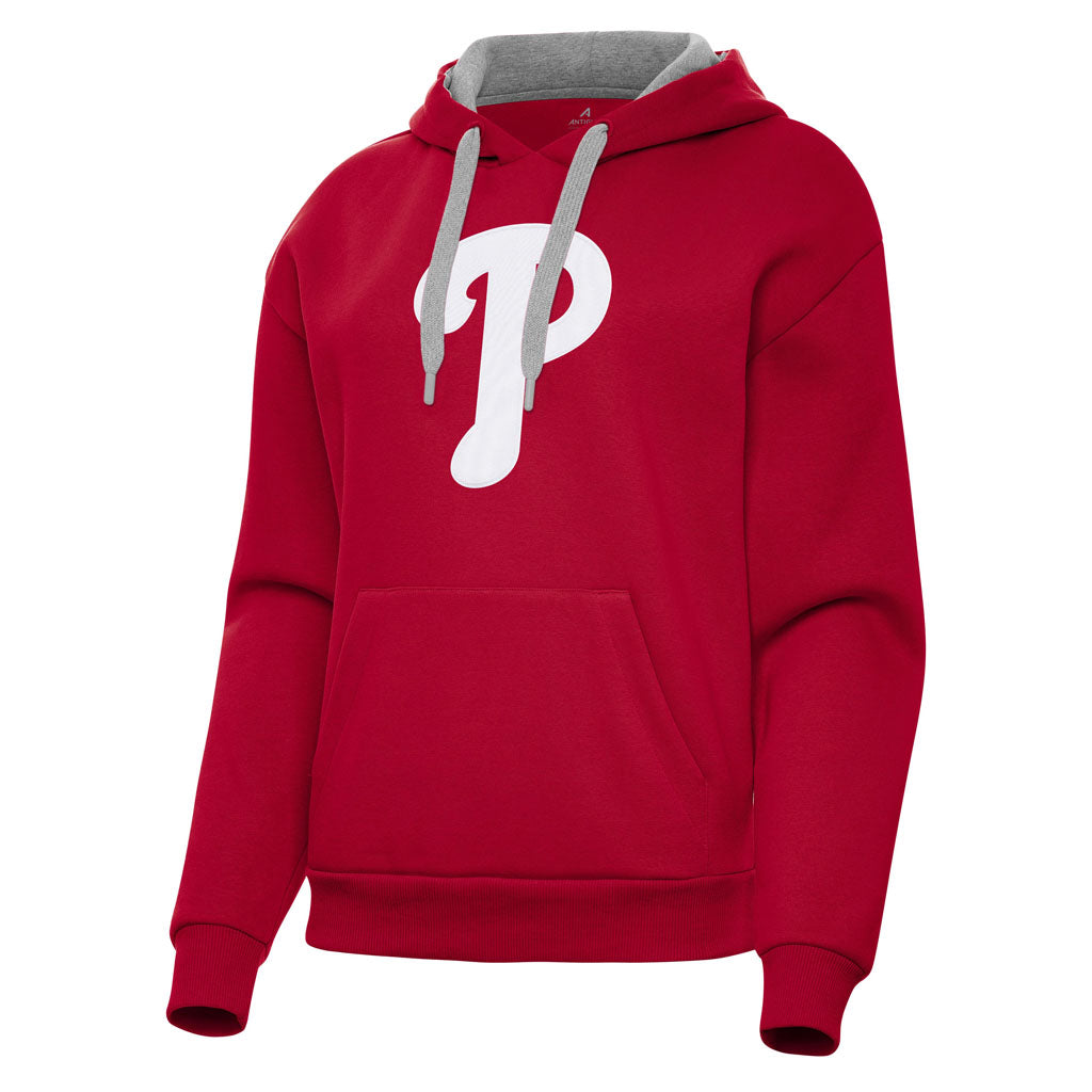 MLB Philadelphia Phillies Women's Antigua Full Front Victory Pullover Hoodie - Red