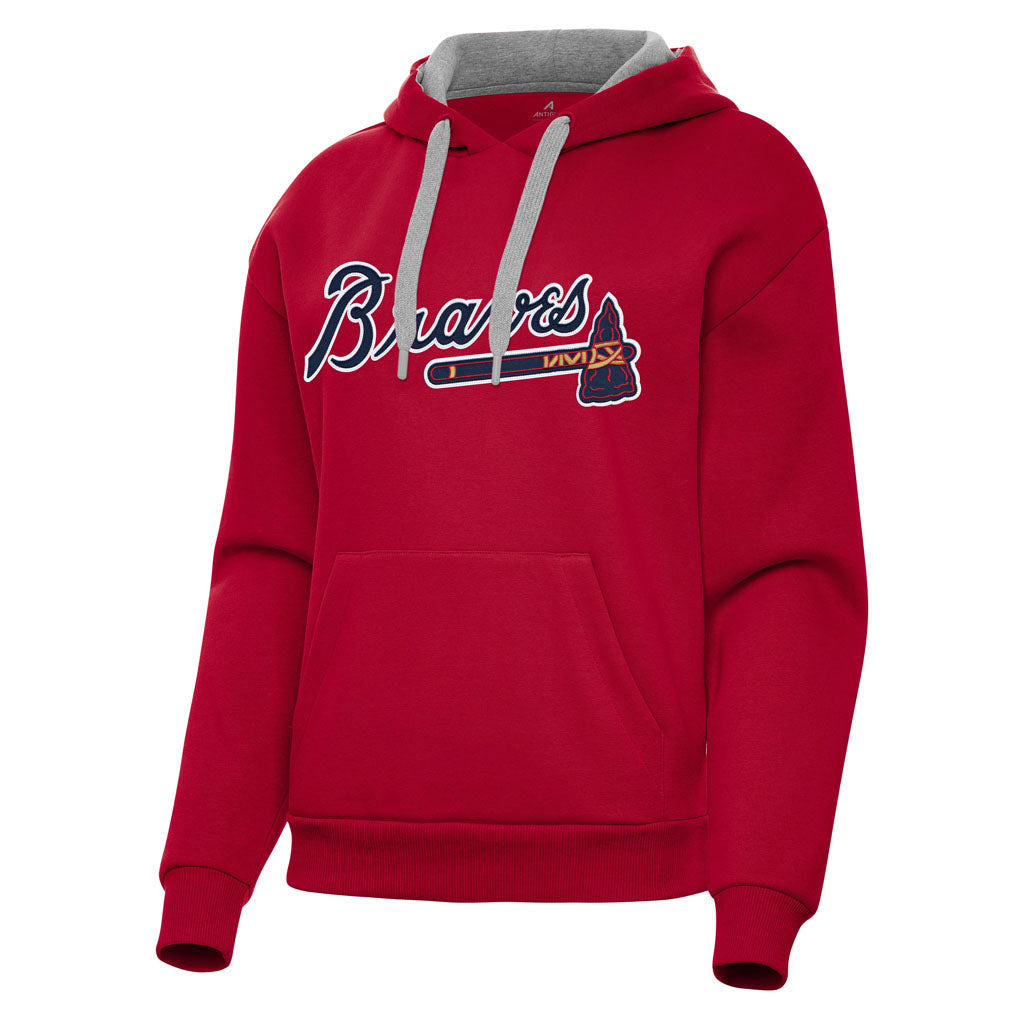 MLB Atlanta Braves Women's Antigua Full Front Victory Pullover Hoodie - Red