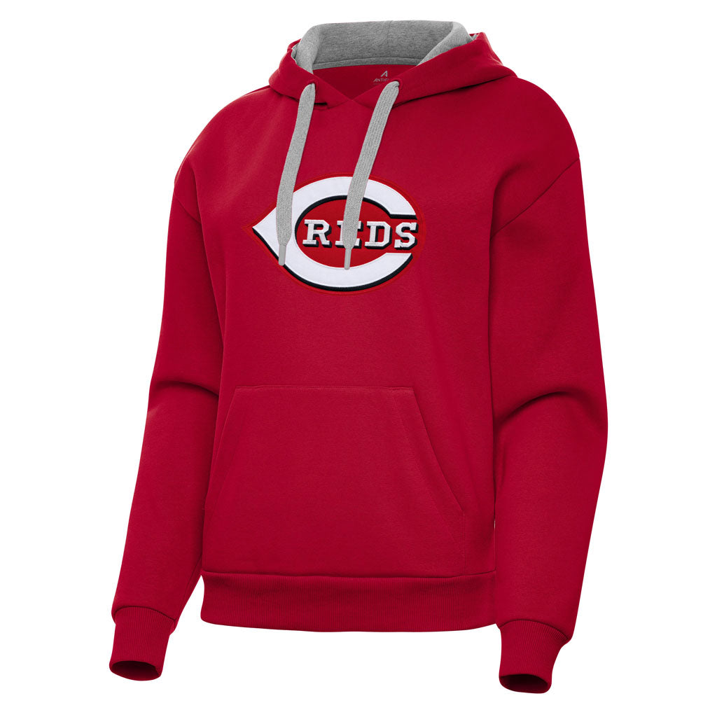 MLB Cincinnati Reds Women's Antigua Full Front Victory Pullover Hoodie - Red