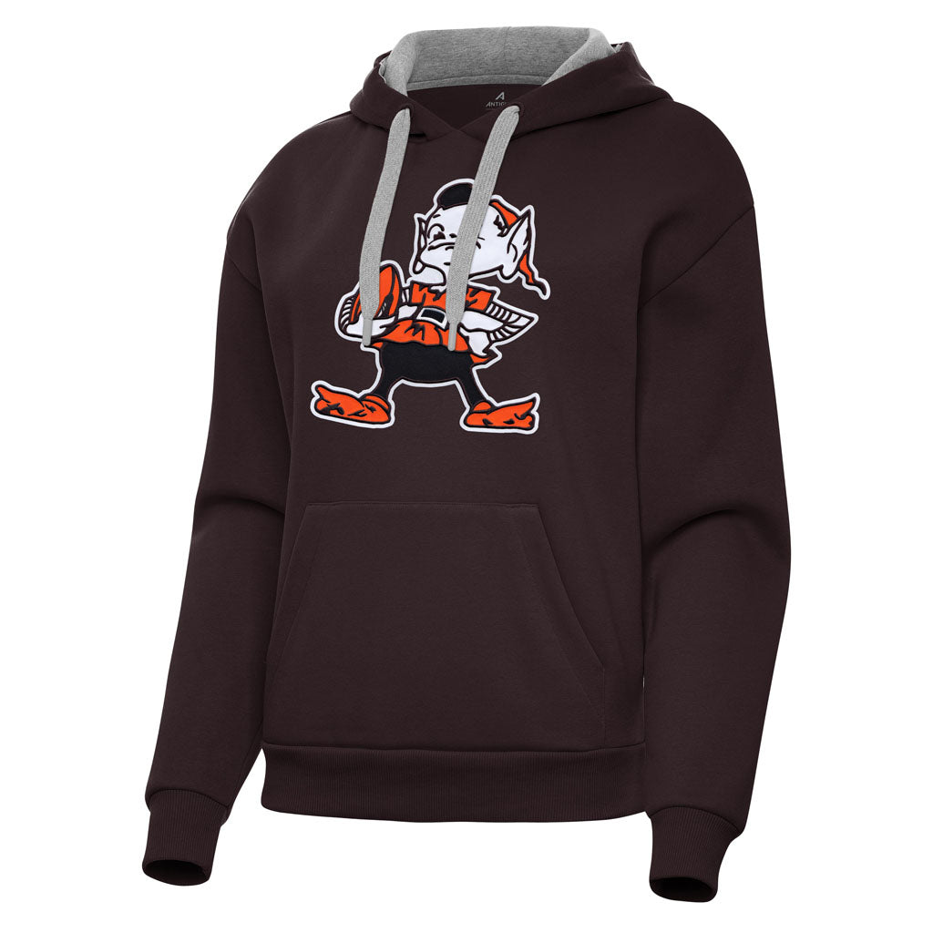 NFL Cleveland Browns Women's Antigua Full Front Throwback Victory Pullover Hoodie - Brown