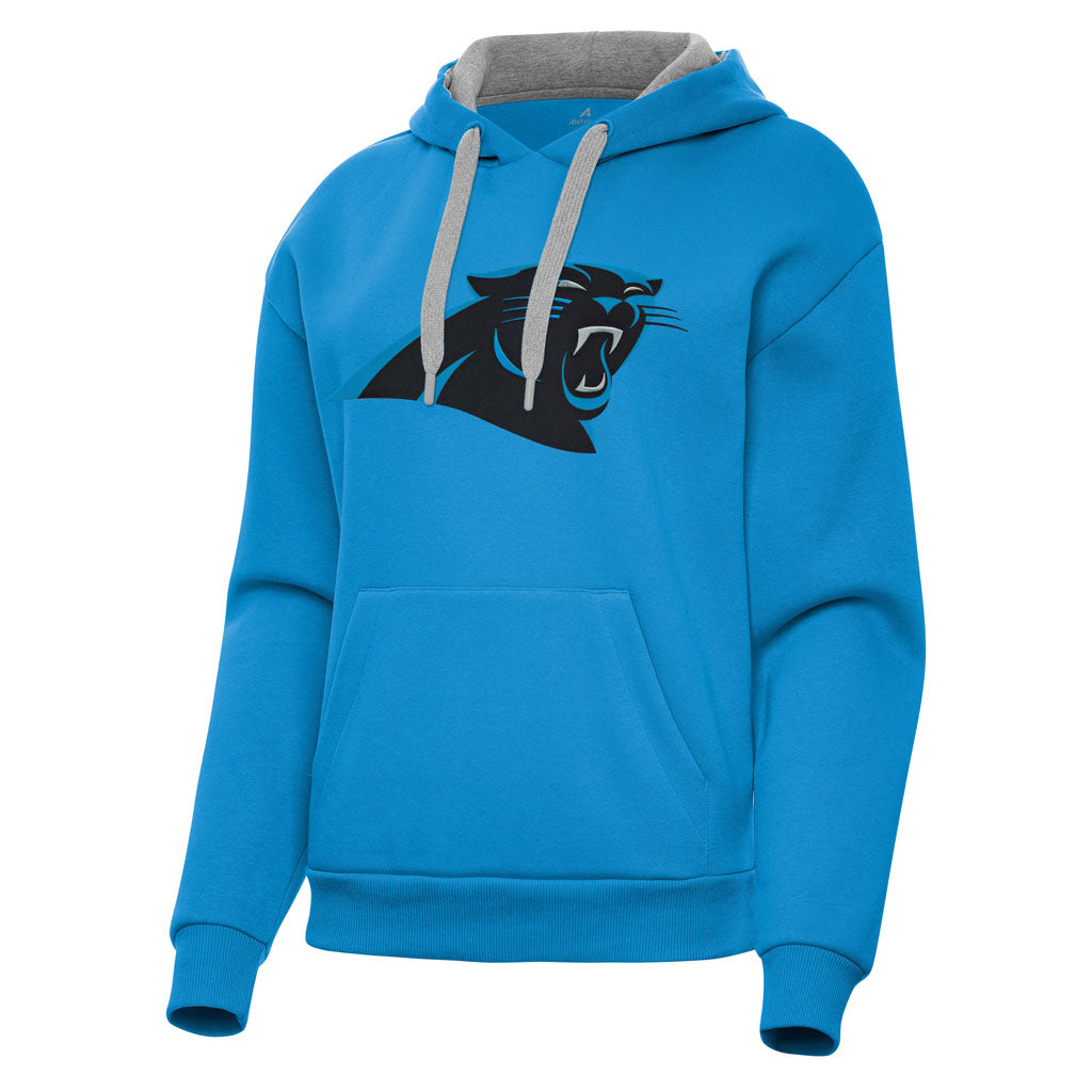 NFL Carolina Panthers Women's Antigua Full Front Victory Pullover Hoodie - Blue