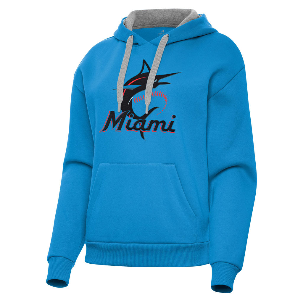 MLB Miami Marlins Women's Antigua Full Front Victory Pullover Hoodie - Blue