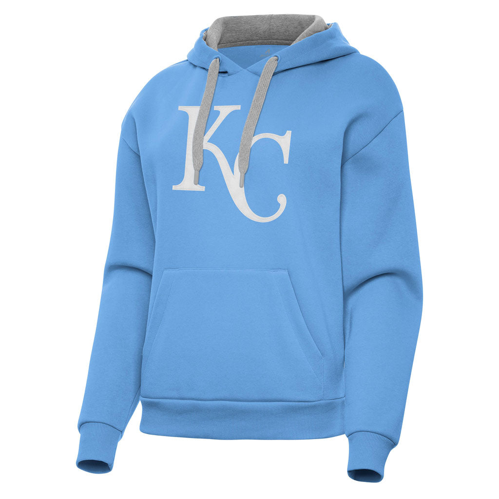 MLB Kansas City Royals Women's Antigua Full Front Victory Pullover Hoodie - Light blue