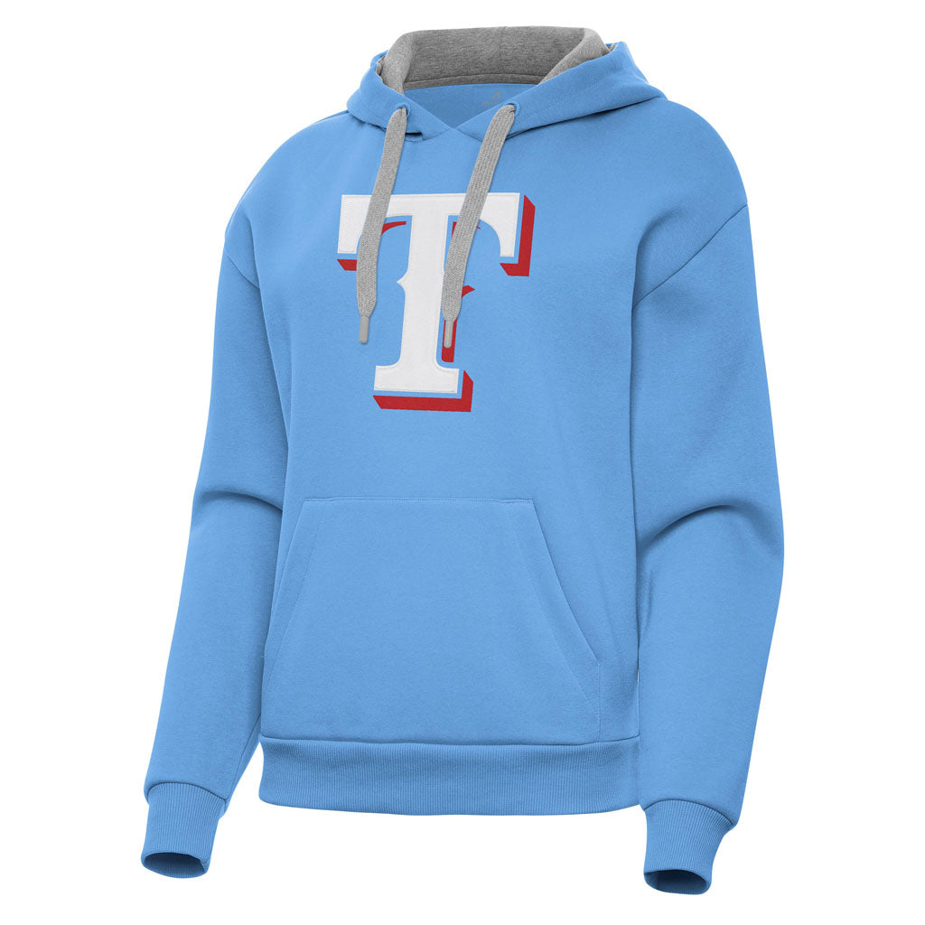 MLB Texas Rangers Women's Antigua Full Front Victory Pullover Hoodie - Light blue