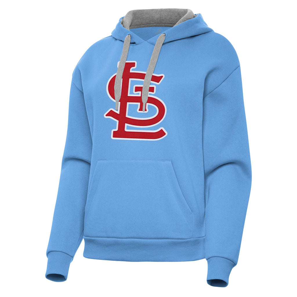 MLB St. Louis Cardinals Women's Antigua Full Front Victory Pullover Hoodie - Light blue