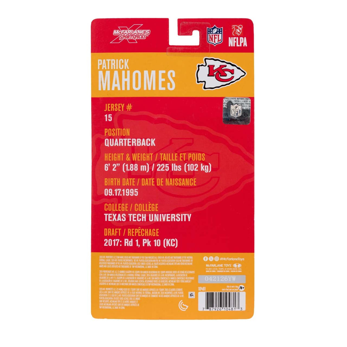 NFL Kansas City Chiefs Patrick Mahomes McFarlane 6" Action Figure