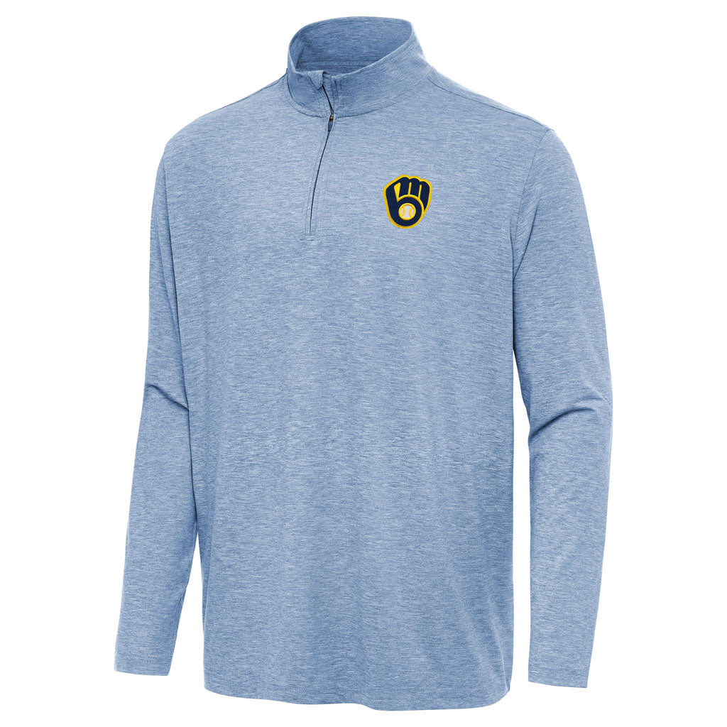 MLB Milwaukee Brewers Antigua Hunk 1/4 Zip Pullover Jacket - Light blue