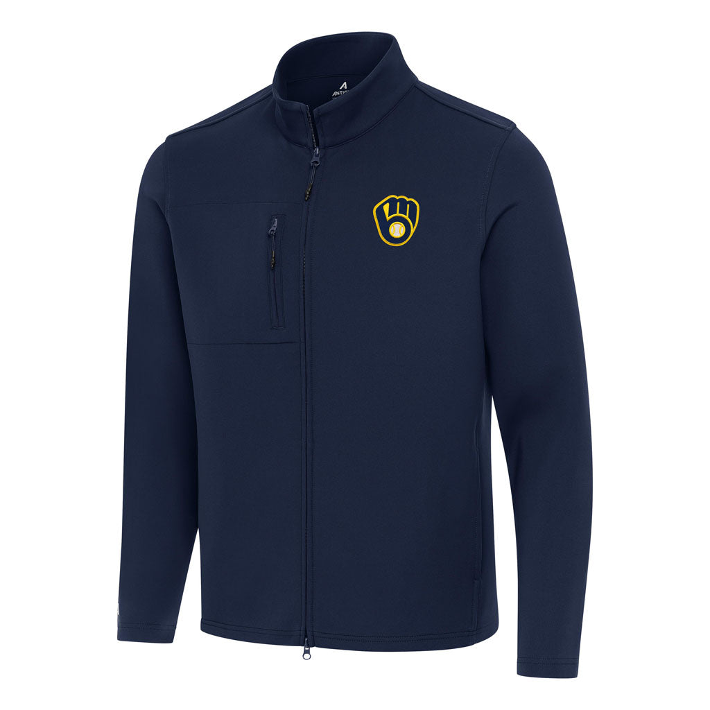 MLB Milwaukee Brewers Antigua Objection DBP Full Zip Jacket - Navy