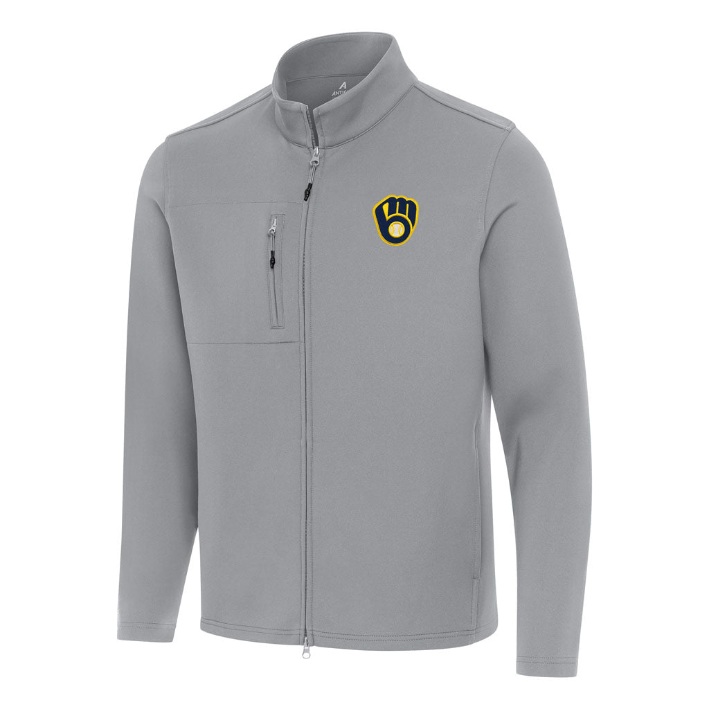 MLB Milwaukee Brewers Antigua Objection DBP Full Zip Jacket - Gray