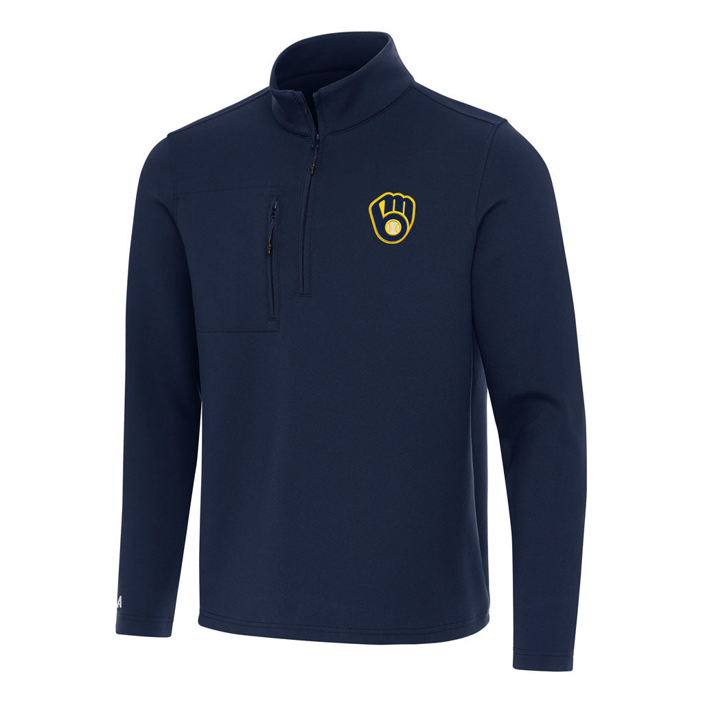 MLB Milwaukee Brewers Antigua Insider 1/4 Zip Pullover Jacket - Navy