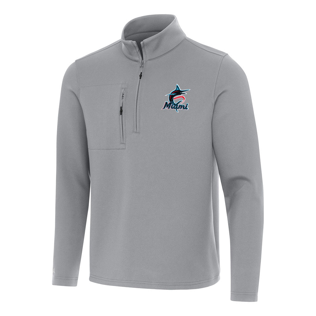 MLB Miami Marlins Antigua Insider 1/4 Zip Pullover Jacket - Gray