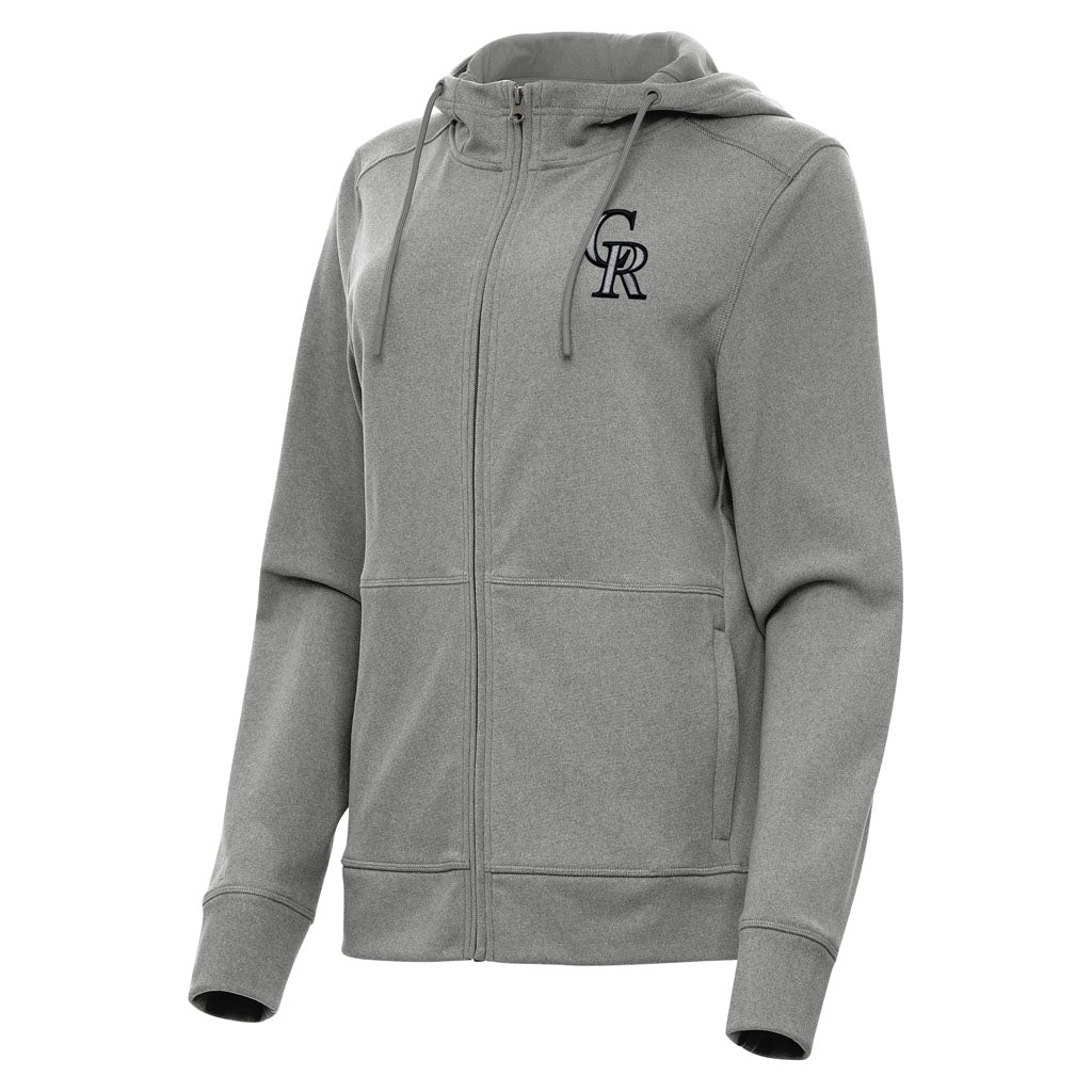 MLB Colorado Rockies Women's Antigua Seeker Full Zip Hoodie - Heather black