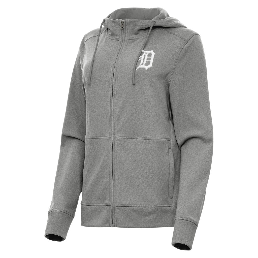 MLB Detroit Tigers Women's Antigua Seeker Full Zip Hoodie - Heather black