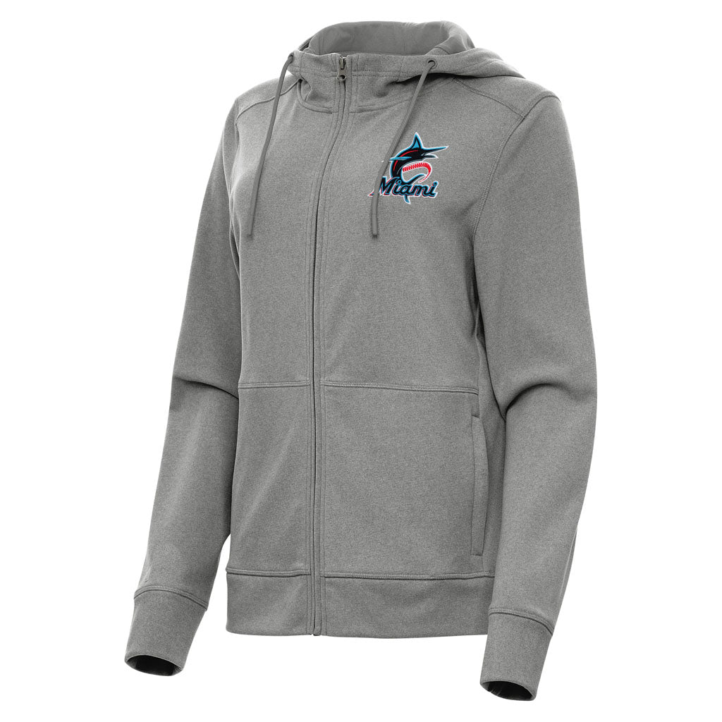 MLB Miami Marlins Women's Antigua Seeker Full Zip Hoodie - Heather black